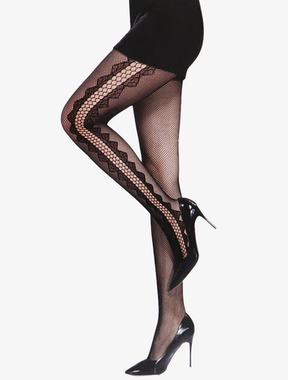 Collants en résille à côtés stylisés - noir - 1