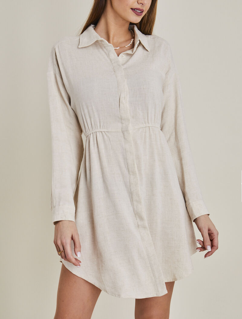 Robe chemise en toile - beige - 1