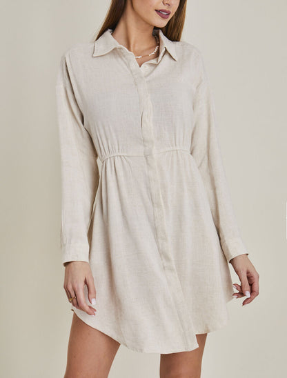 Robe chemise en toile - beige - 1