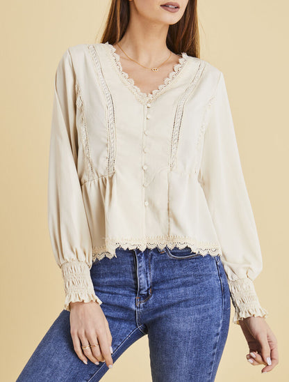 Top fluide à détails crochet - beige - 1