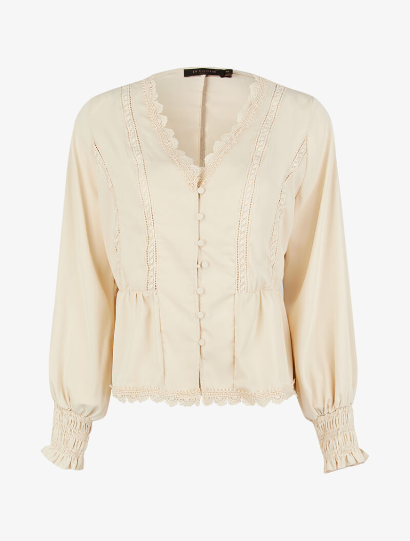 Top fluide à détails crochet - beige - 2