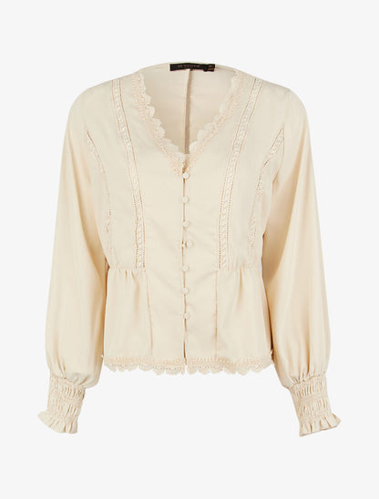 Top fluide à détails crochet - beige - 2