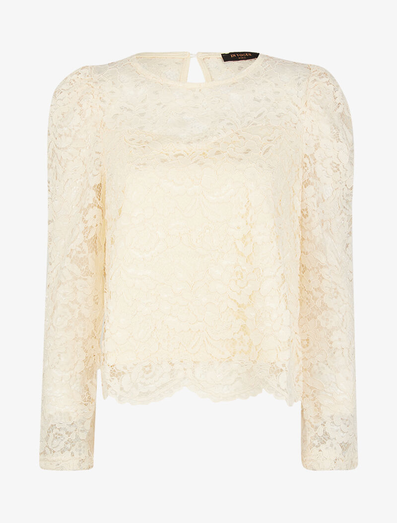 Top ajouré en dentelle festonnée - beige - 1