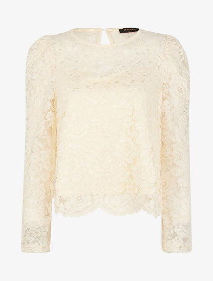 Top ajouré en dentelle festonnée - beige - 1