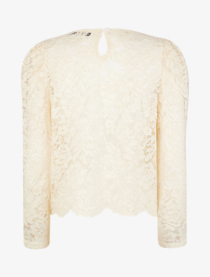 Top ajouré en dentelle festonnée - beige - 2