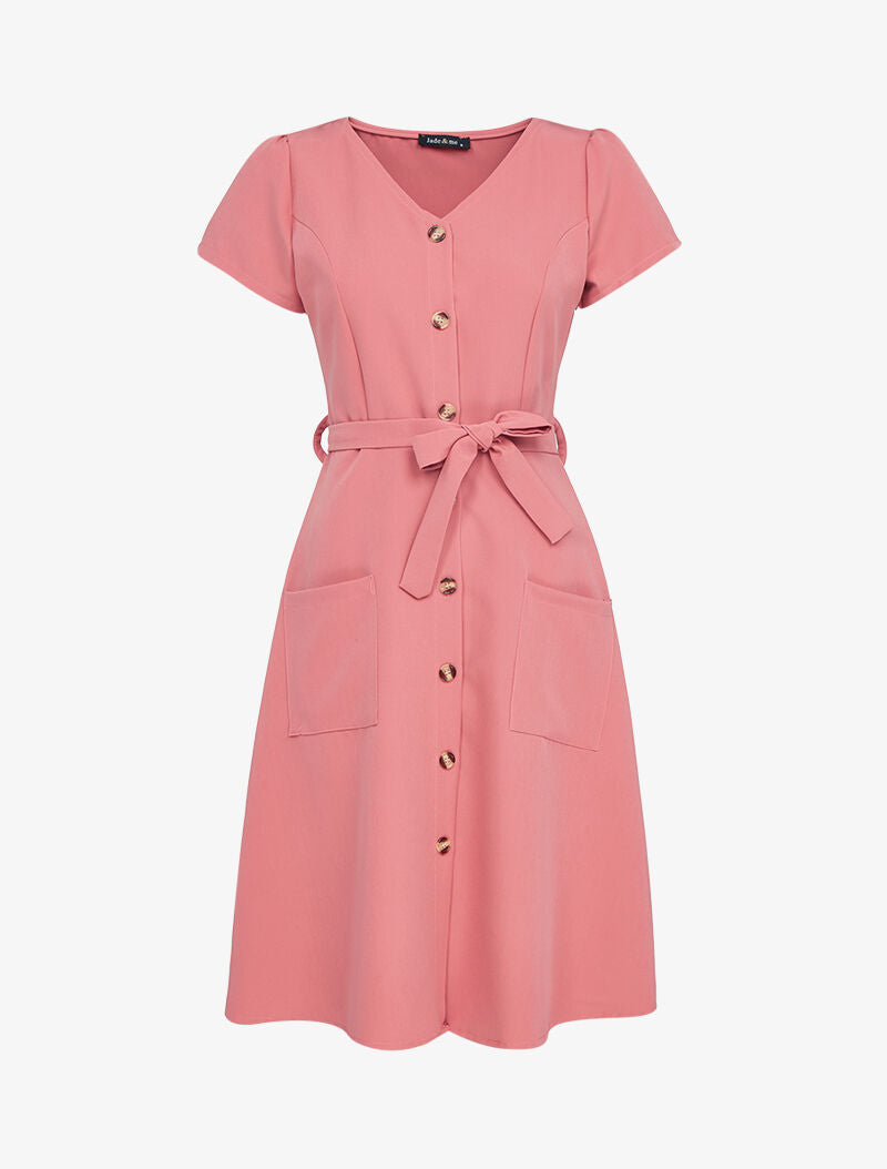 Robe patineuse à manches courtes - corail - 1