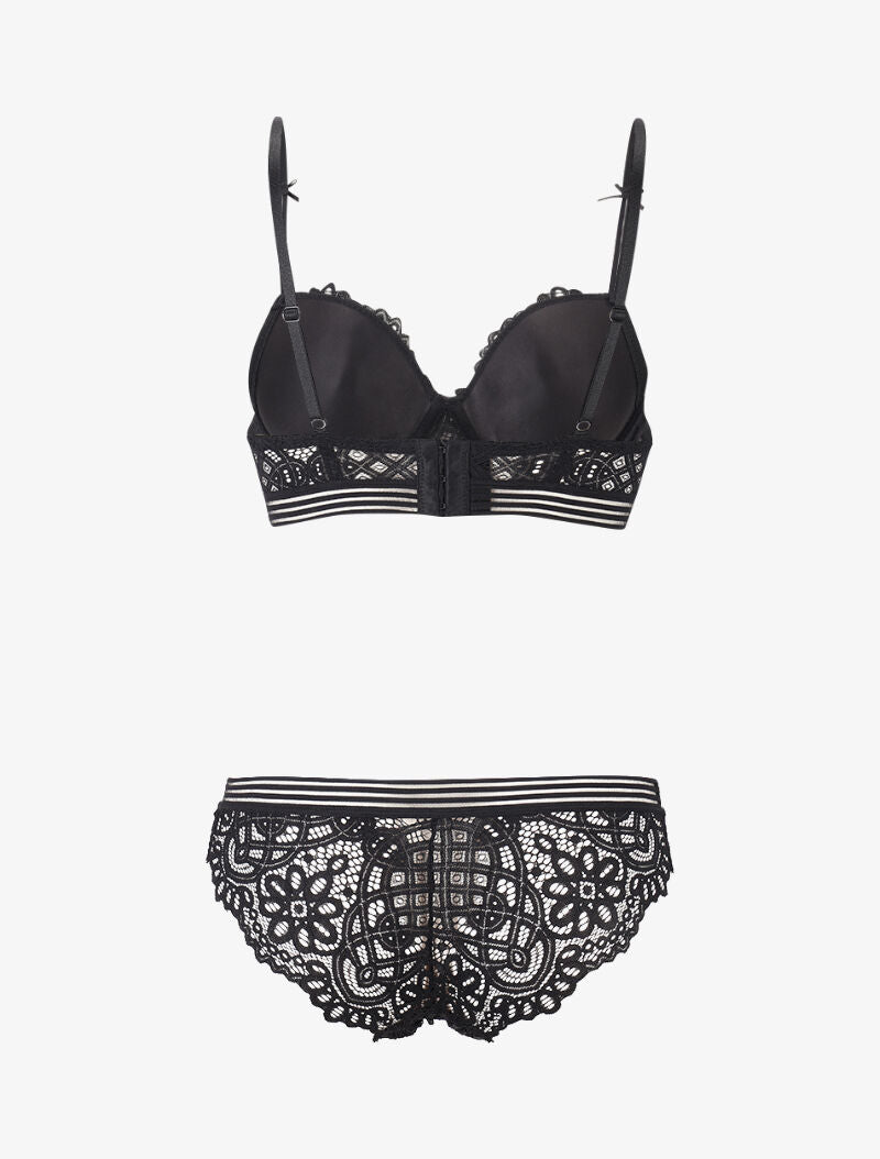 Ensemble en dentelle et à lignes ajourées - noir - 2