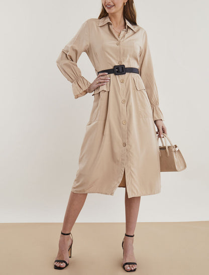 Robe chemise à ceinture simili - beige - 4
