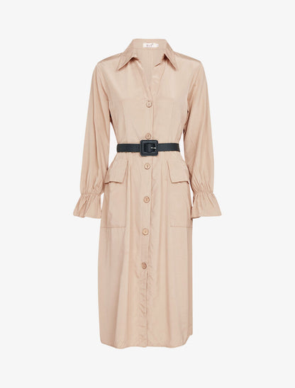 Robe chemise à ceinture simili - beige - 2