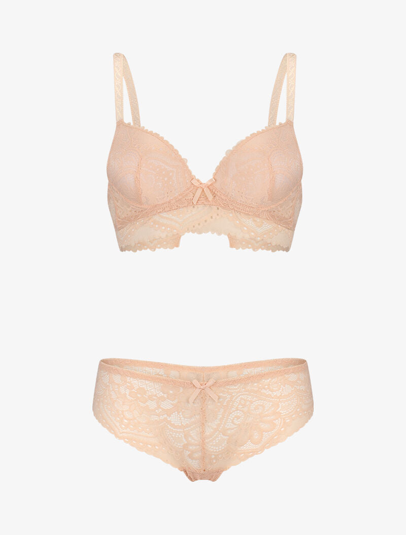 Ensemble à large bande dentelle - beige - 1