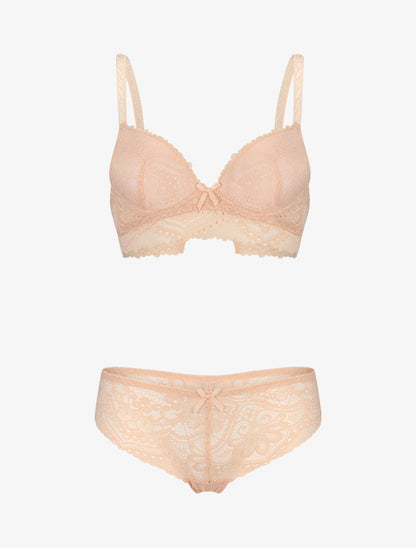 Ensemble à large bande dentelle - beige - 1
