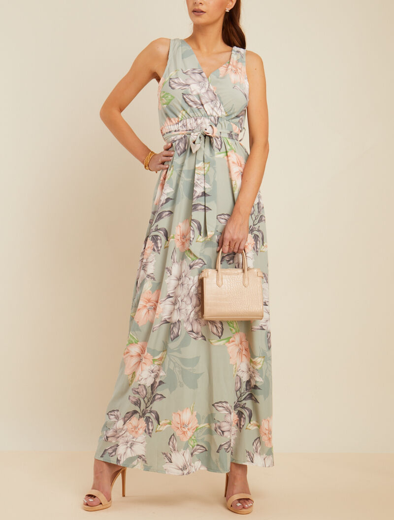 Robe longue à décolleté et dos cache coeur - vert d&