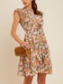 Robe fleurie à col montant volanté - rose - 1