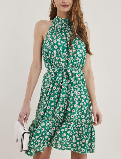 Robe à col américain imprimé marguerites - vert - 1