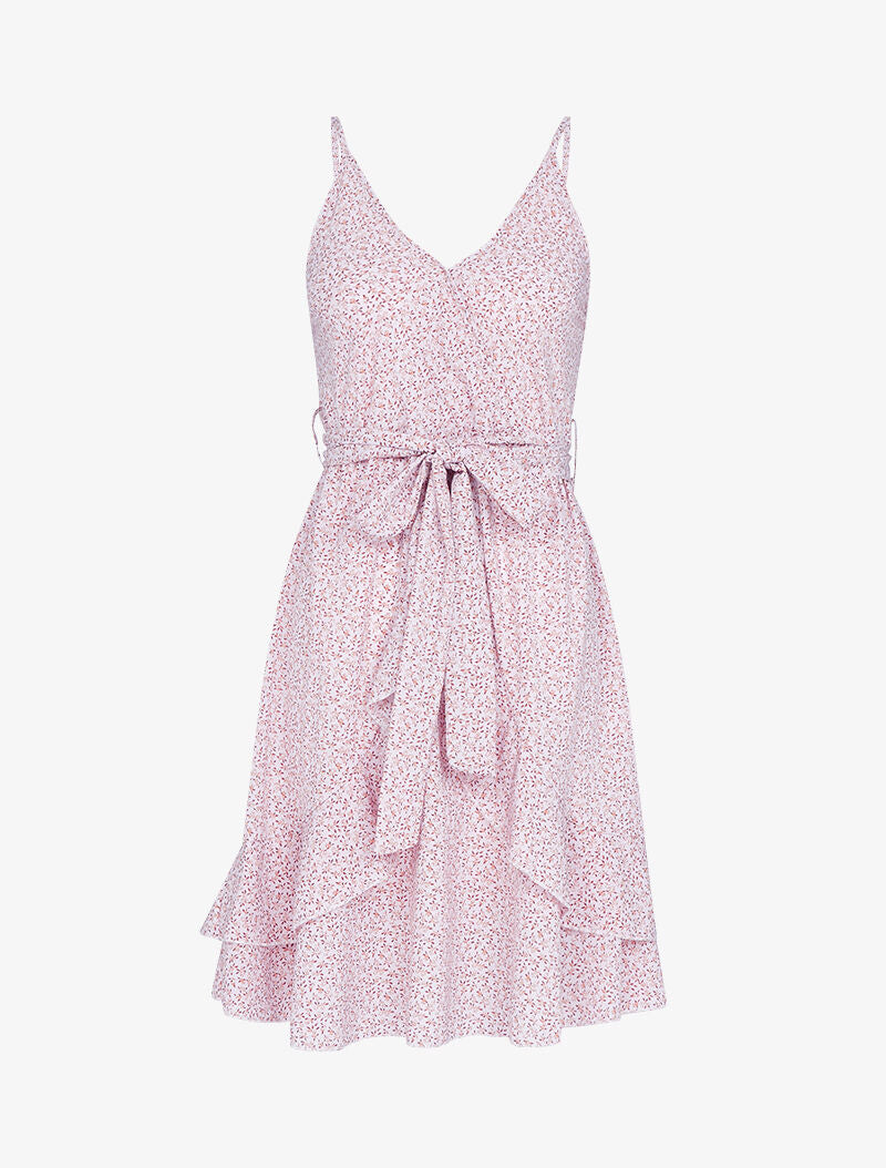 Robe effet cache coeur et à volants - rose - 1
