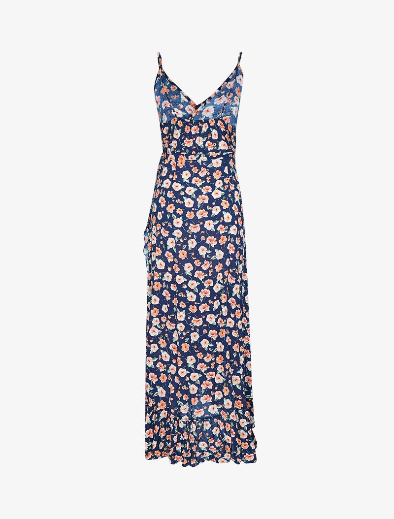 Robe portefeuille longue à imprimé champêtre - marine - 2