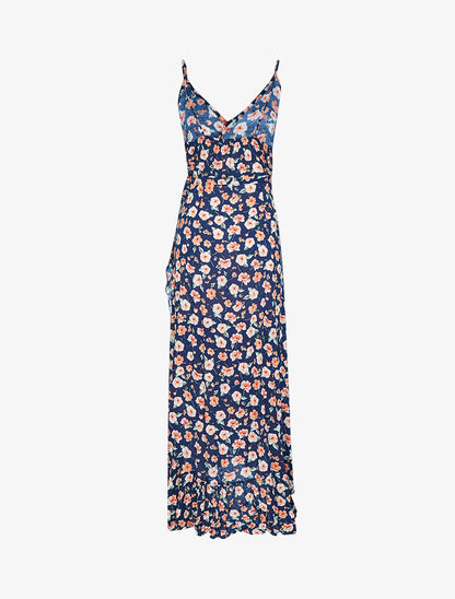 Robe portefeuille longue à imprimé champêtre - marine - 2