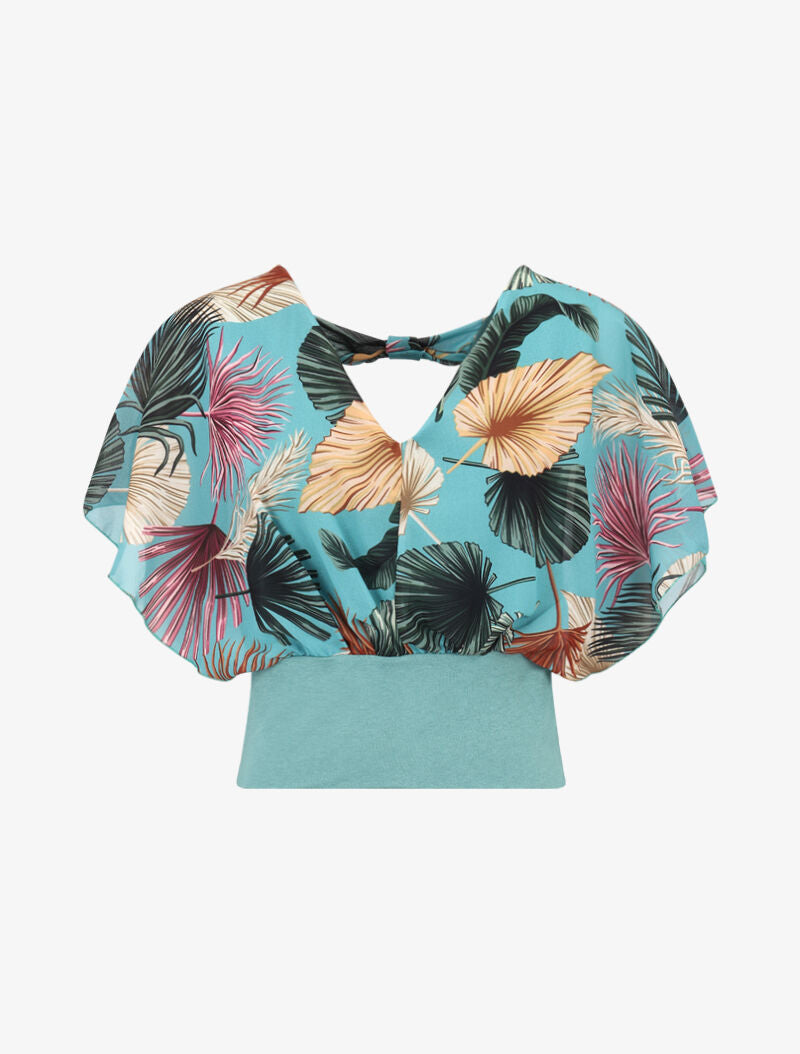 Top chauve souris en voile imprimé - turquoise - 2