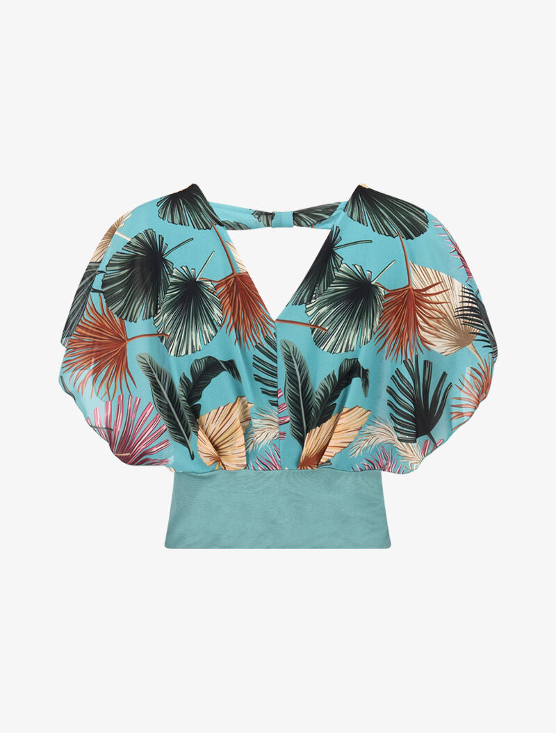 Top chauve souris en voile imprimé - turquoise - 3
