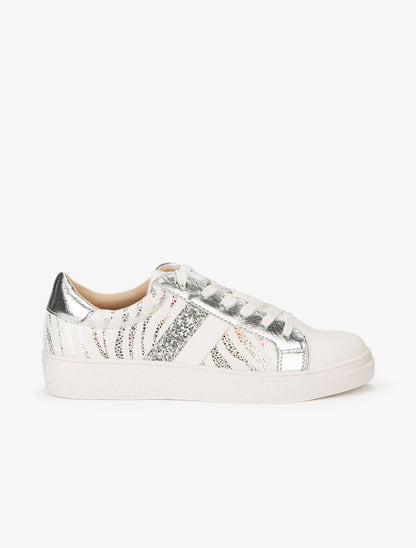Sneakers à zébrures brillantes et gomme - blanc - 1