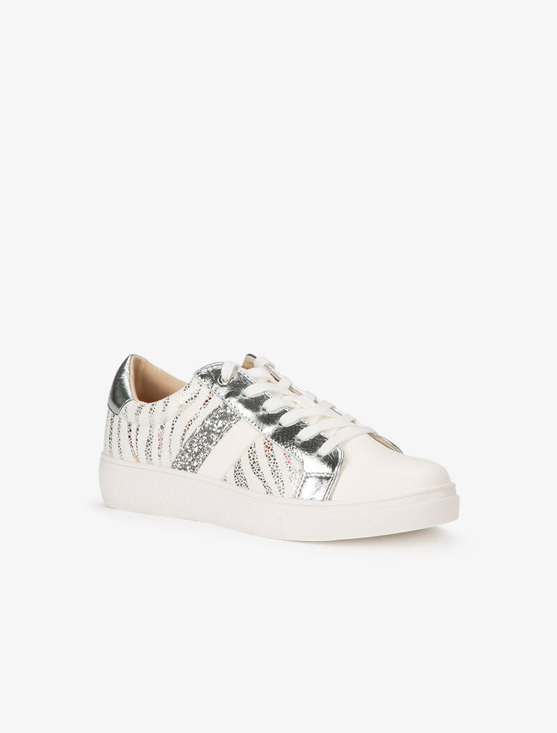 Sneakers à zébrures brillantes et gomme - blanc - 2
