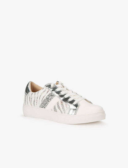 Sneakers à zébrures brillantes et gomme - blanc - 2