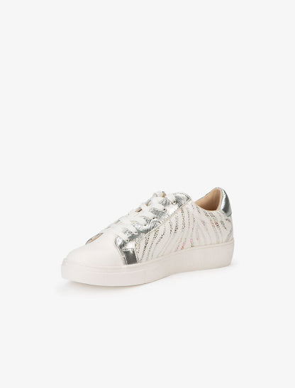 Sneakers à zébrures brillantes et gomme - blanc - 3