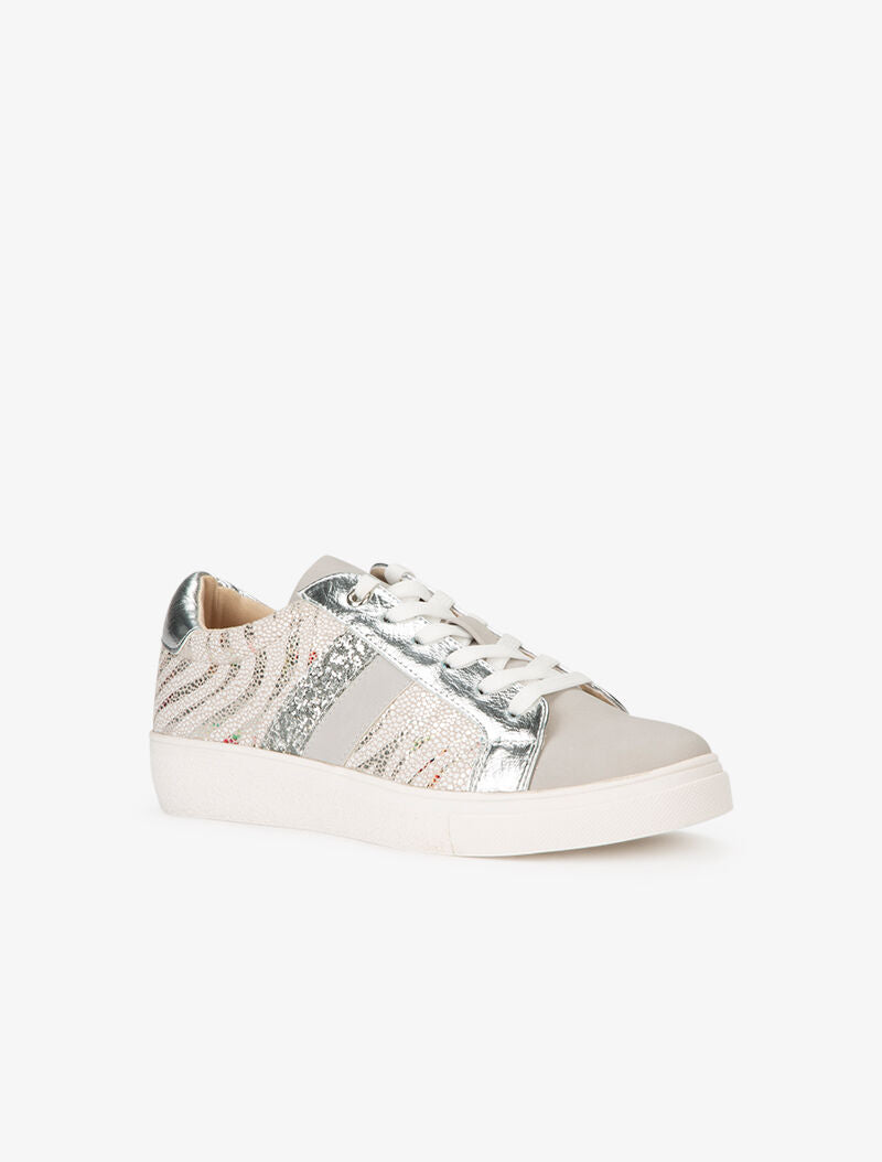 Sneakers à zébrures brillantes et gomme - argent - 2