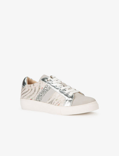 Sneakers à zébrures brillantes et gomme - argent - 2