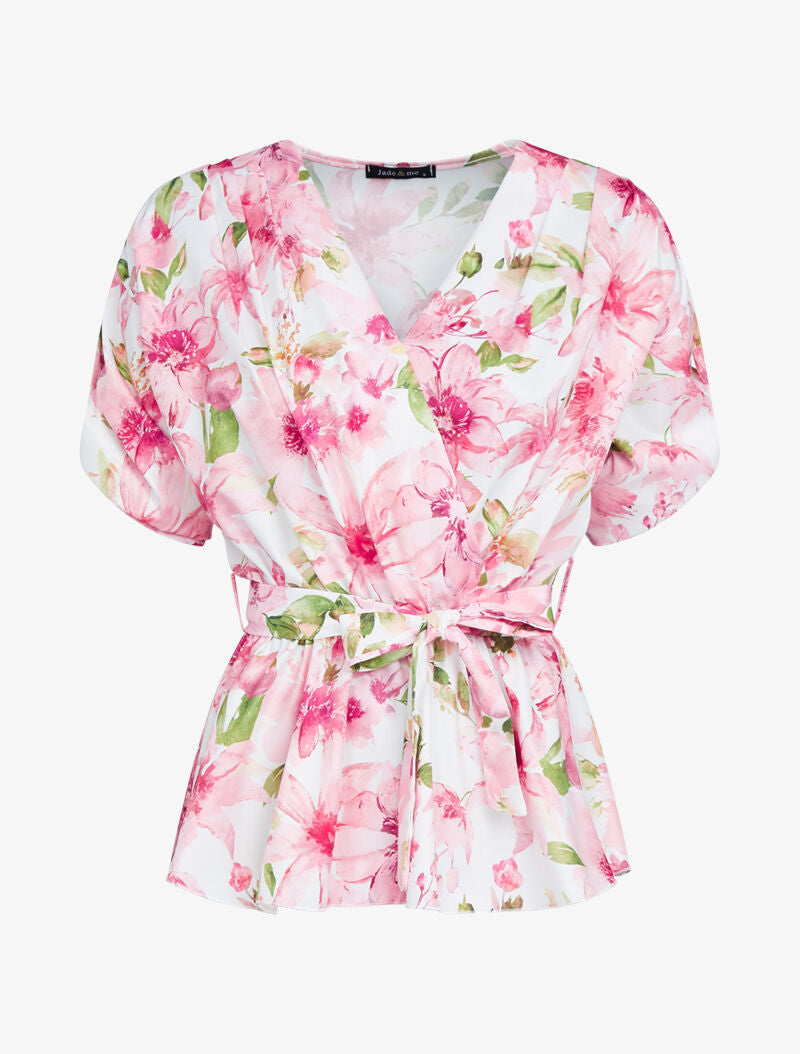 Top péplum à imprimé floral - rose - 1