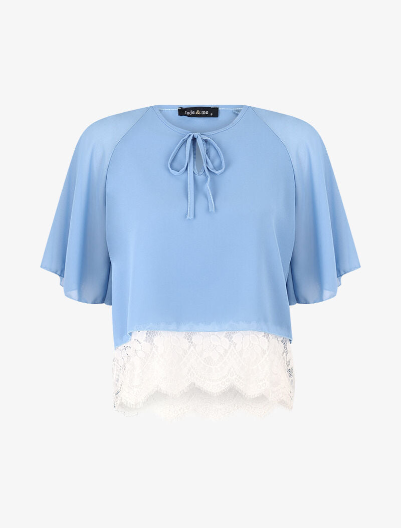 Top effet superposé à bord dentelle - bleu ciel - 3