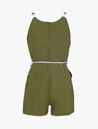 Combishort fluide à détails cordelettes - kaki - 3