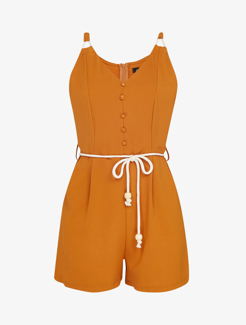 Combishort fluide à détails cordelettes - orange - 3