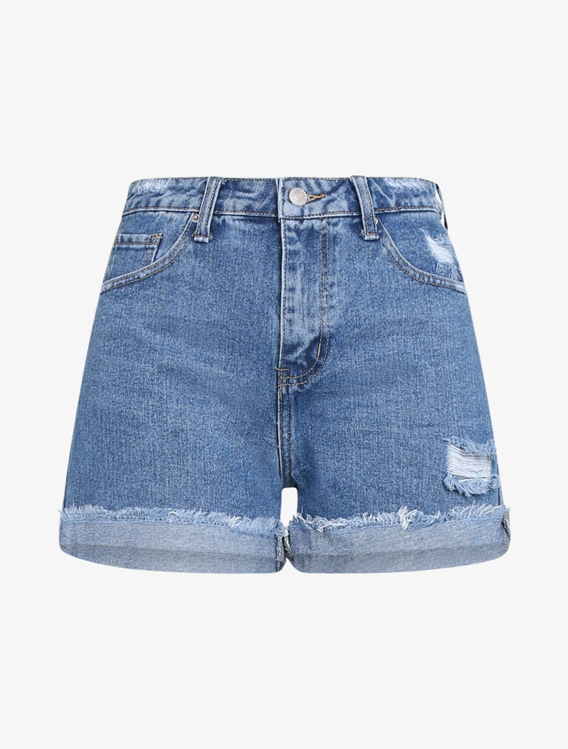 Short à ourlets effilochés - bleu denim - 3