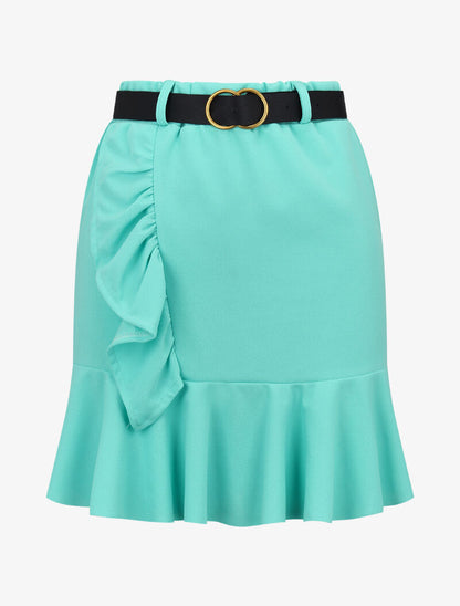Jupe volantée avec ceinture simili - vert menthe - 2