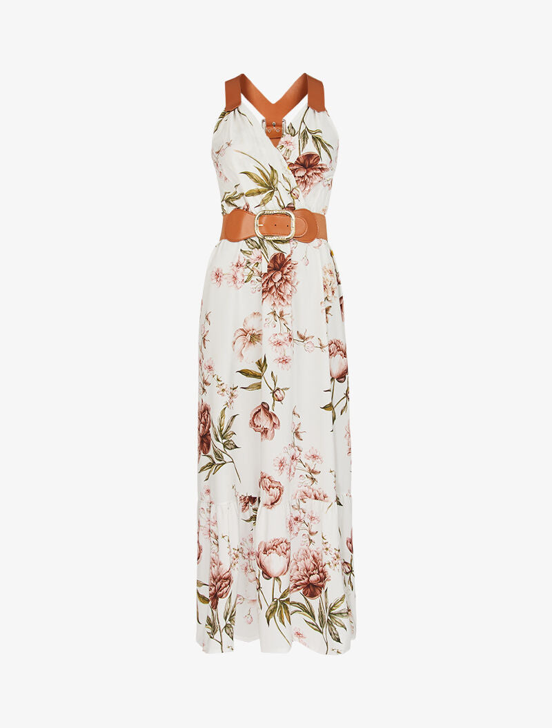 Robe à imprimés et bretelles simili - ecru - 3