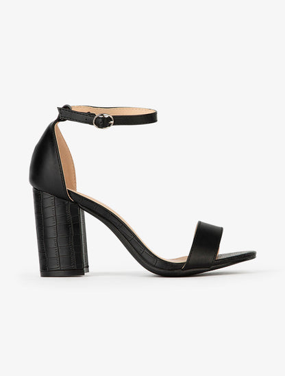 Sandales à talon et semelle effet croco - noir - 1