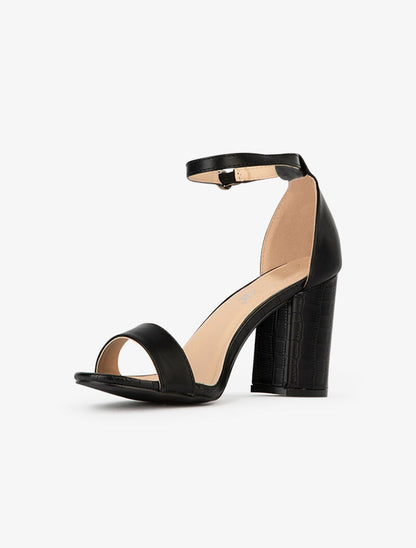 Sandales à talon et semelle effet croco - noir - 3