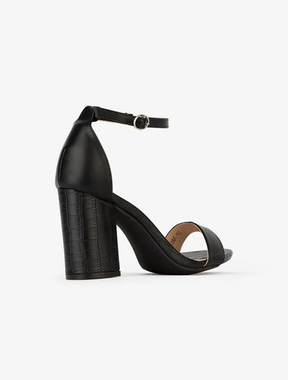 Sandales à talon et semelle effet croco - noir - 4