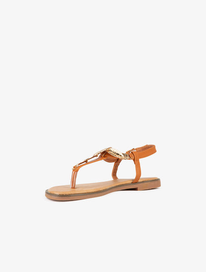 Nu-pieds ornés de feuilles dorées - camel - 3