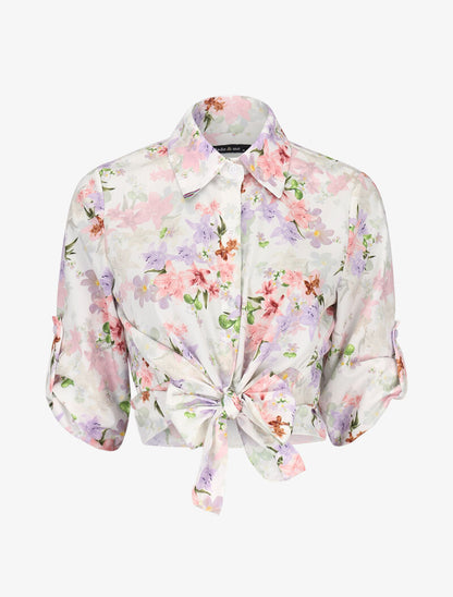 Chemisier à nouer imprimé floral - ecru - 1