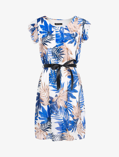 Robe en voile imprimé feuillage - bleu - 1