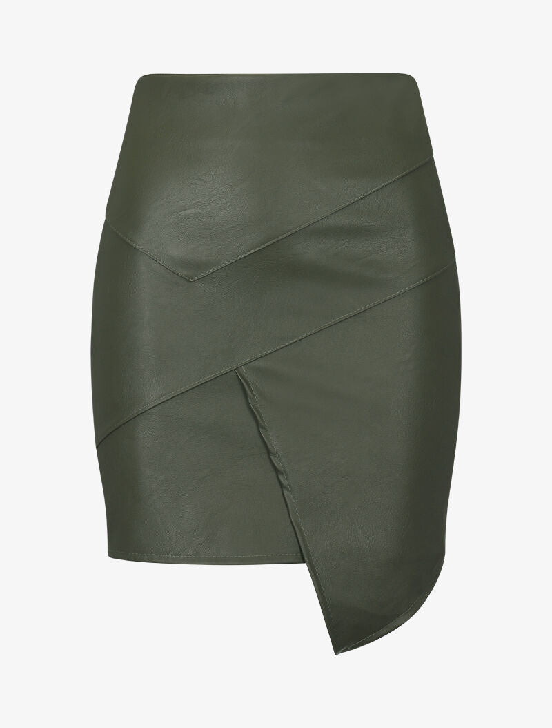 Jupe asymétrique en simili - kaki - 1