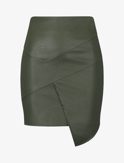 Jupe asymétrique en simili - kaki - 1