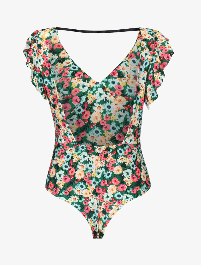 Body volanté à imprimé floral - vert - 2