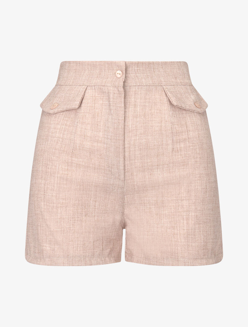 Mini short effet toile de coton - beige - 3