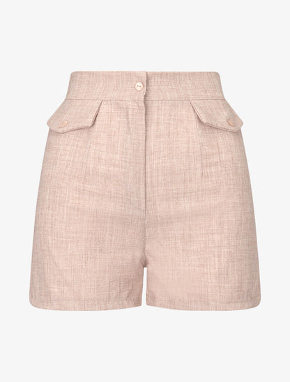 Mini short effet toile de coton - beige - 3