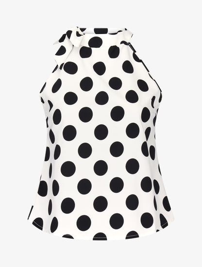 Top à pois avec col à nouer - blanc - 1