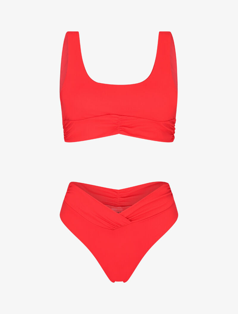 Bikini brassière à effet plissé - corail - 3