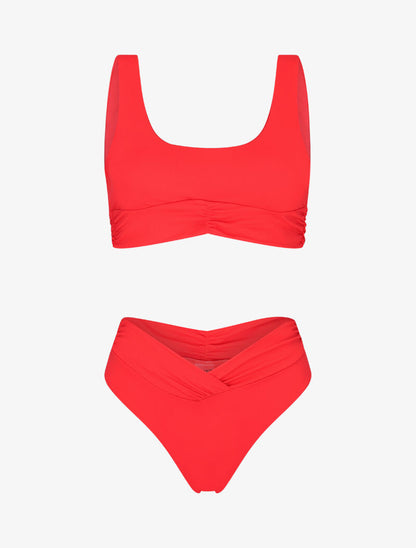 Bikini brassière à effet plissé - corail - 3